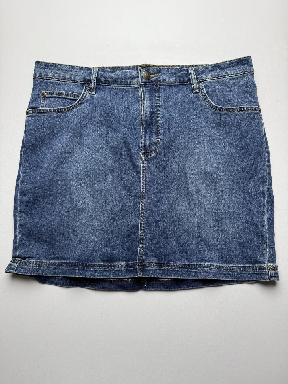 Lee Skort Womens 18 Blue Denim Short Lined Stretch Pockets Casual